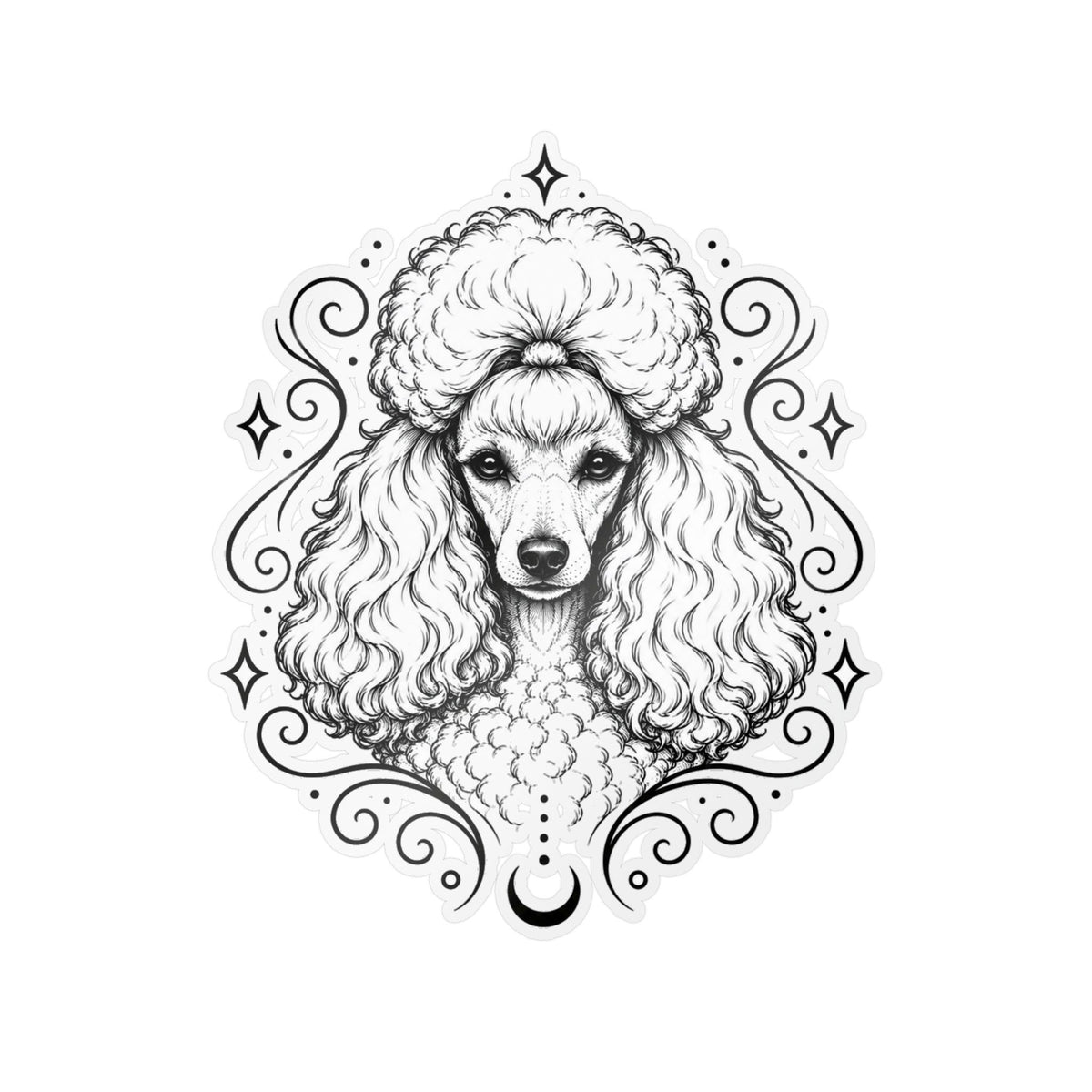 Mystical Toy Poodle Line Art Kiss-Cut Vinyl Sticker — Decorative Dog Portrait Decal