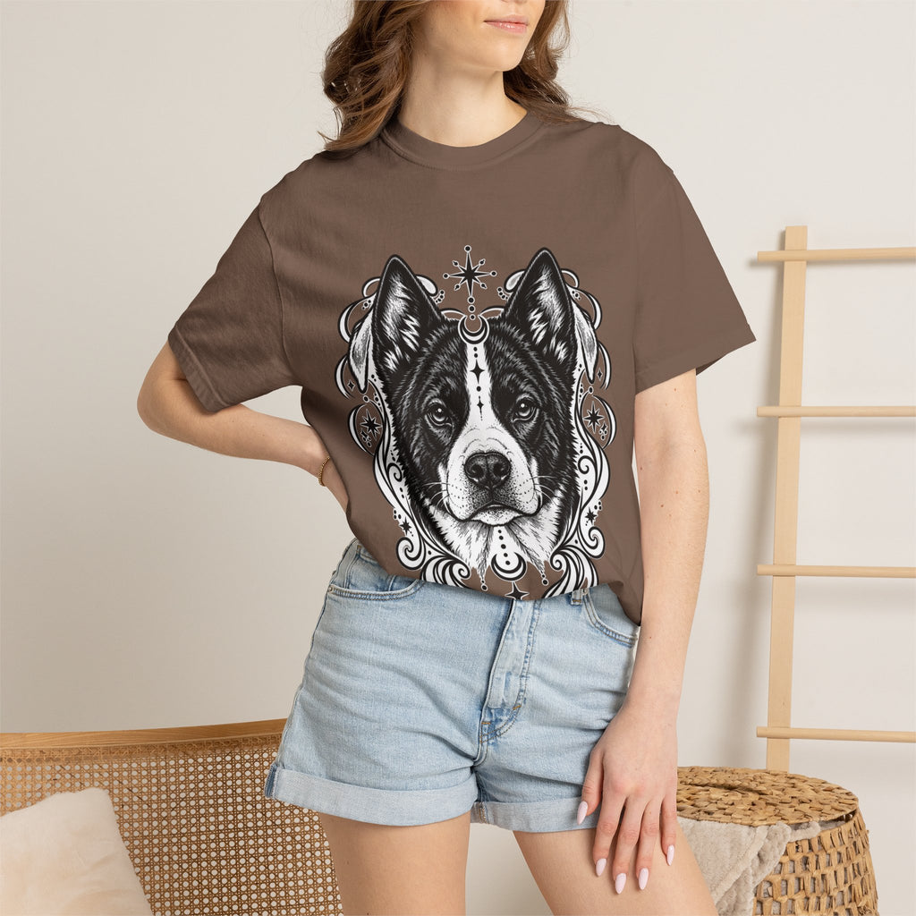 Mystical Karelian Bear Dog Line Art T-Shirt — Minimal Dog Portrait Tee