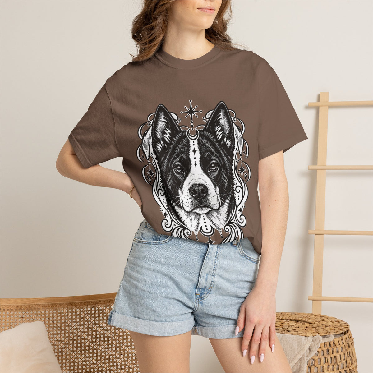 Mystical Karelian Bear Dog Line Art T-Shirt — Minimal Dog Portrait Tee
