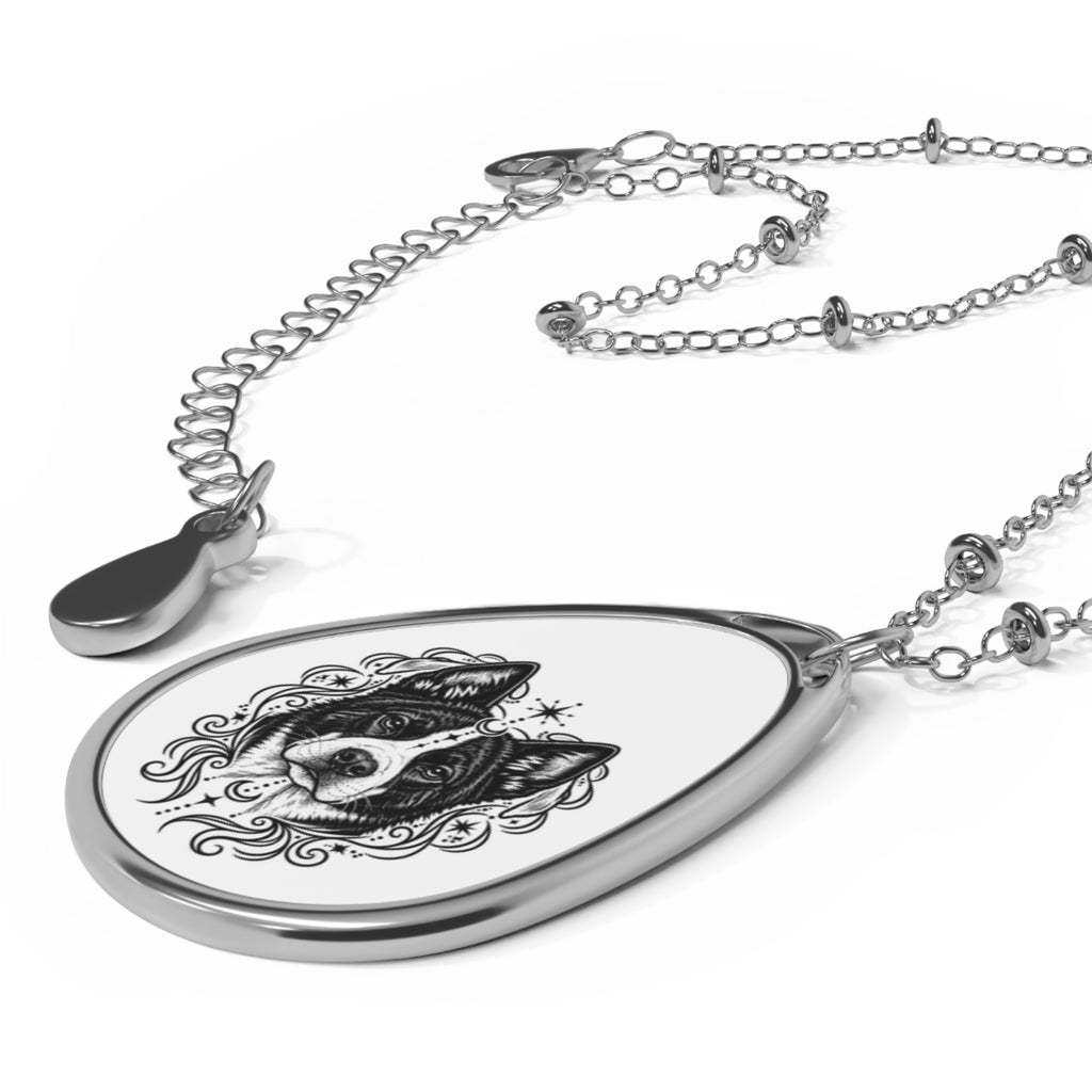 Mystical Karelian Bear Dog Oval Necklace — Engraved Pet Memorial Pendant