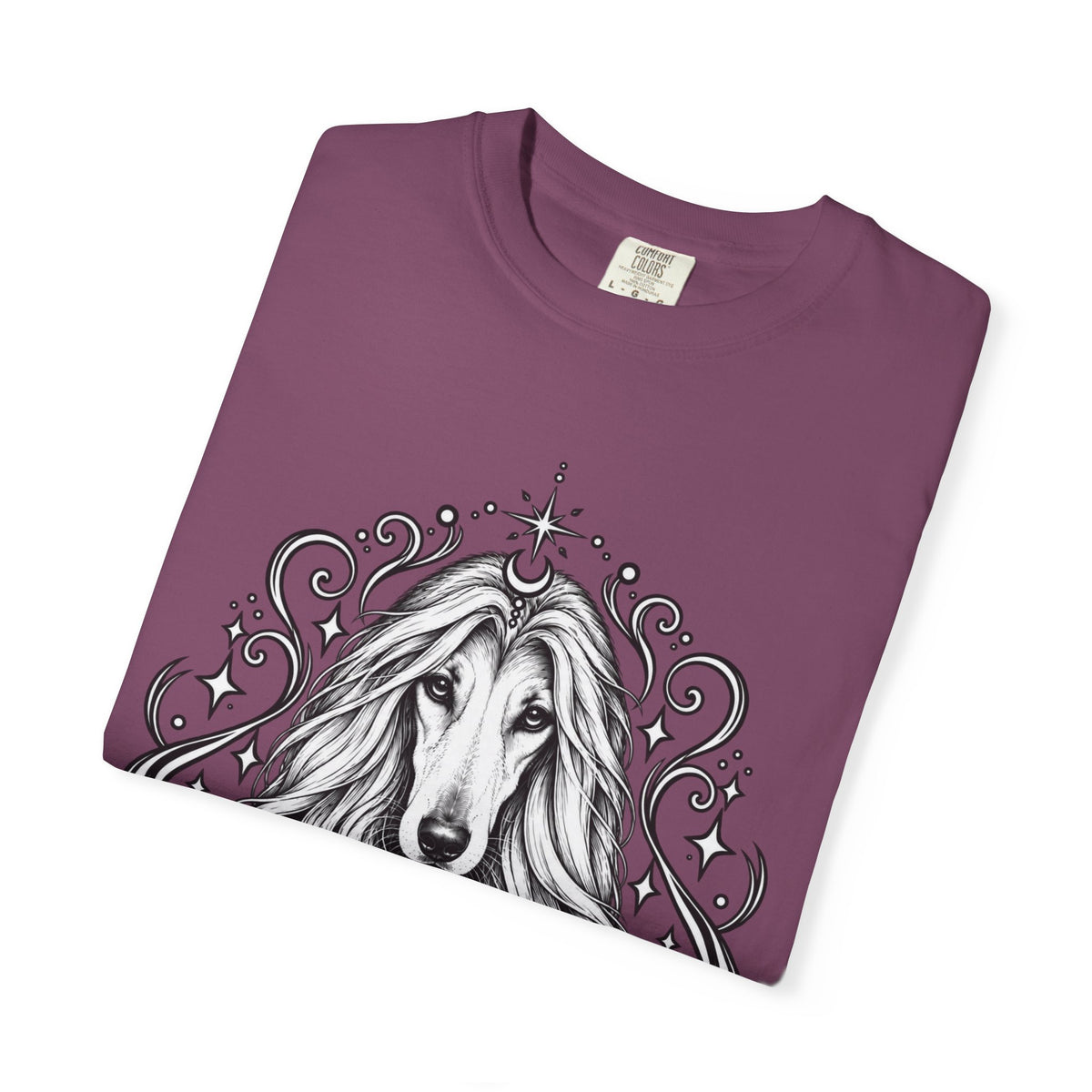 Mystical Afghan Hound Line Art T-Shirt — Minimal Dog Portrait Tee