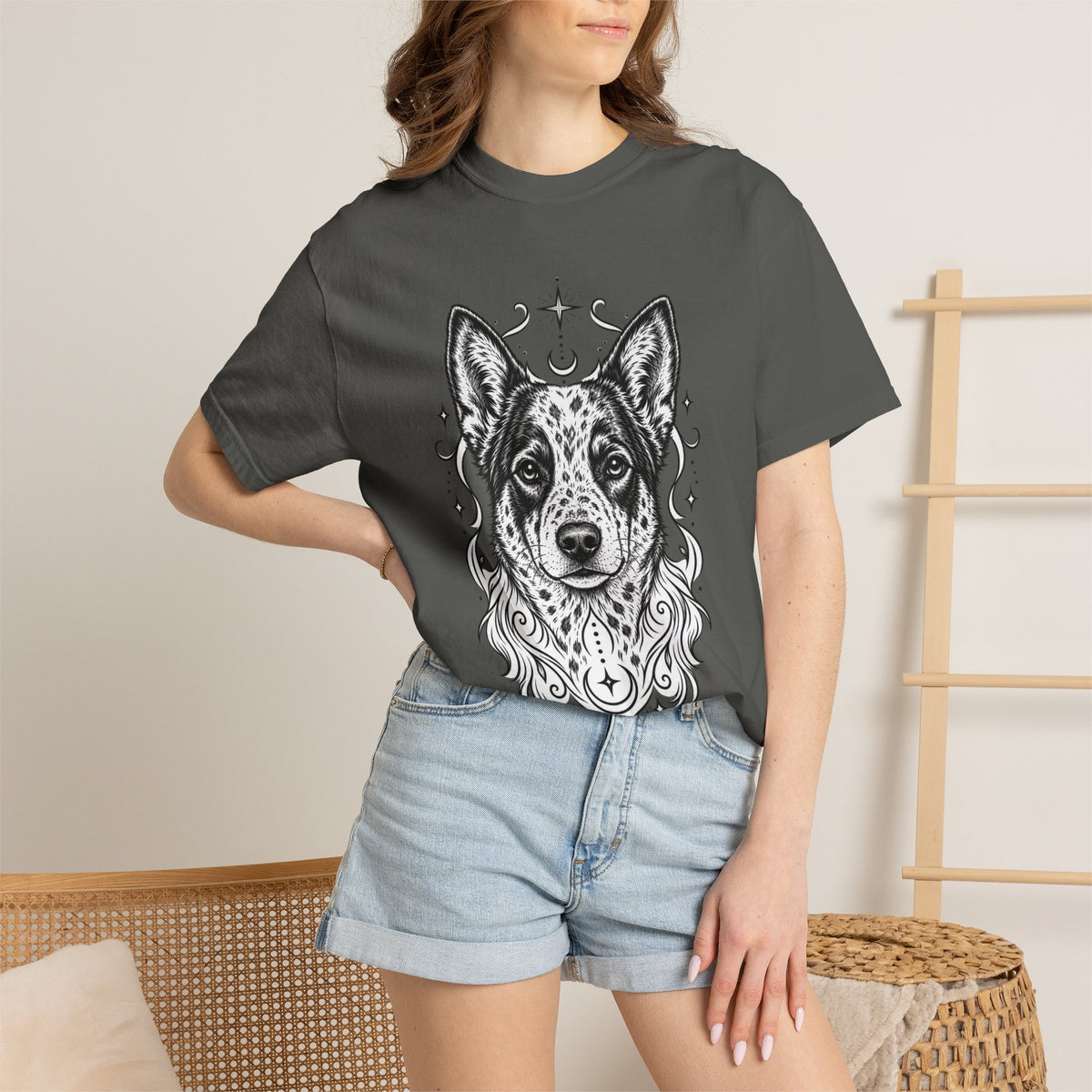 Mystical Australian Cattle Dog Line Art T-Shirt — Minimal Dog Portrait Tee