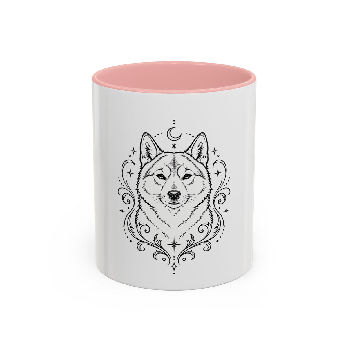 Mystical Shikoku Line Art Accent Coffee Mug – Mystical Dog Portrait 11/15oz