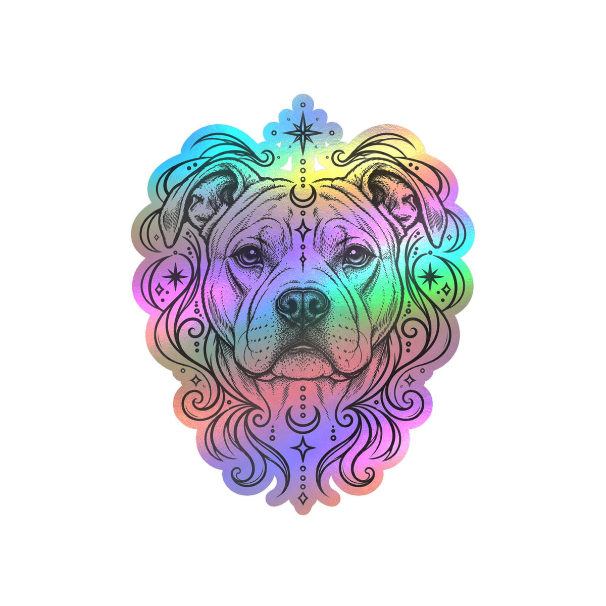 Mystical American Staffordshire Terrier Line Art Kiss-Cut Vinyl Sticker — Decorative Dog Portrait Decal
