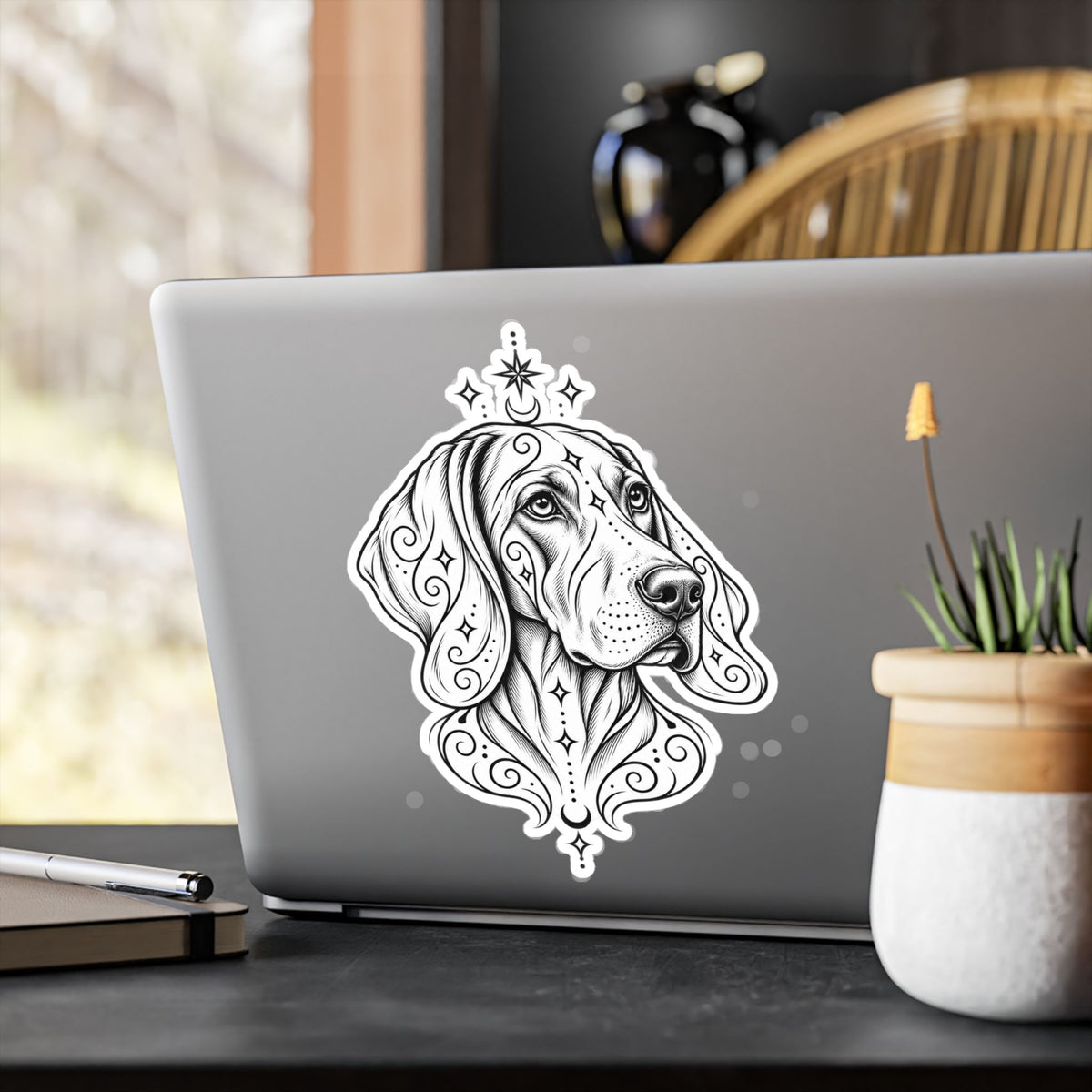 Mystical Weimaraner Line Art Kiss-Cut Vinyl Sticker — Decorative Dog Portrait Decal