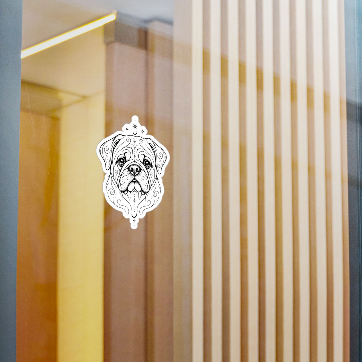Mystical Pug Line Art Kiss-Cut Vinyl Sticker — Decorative Dog Portrait Decal