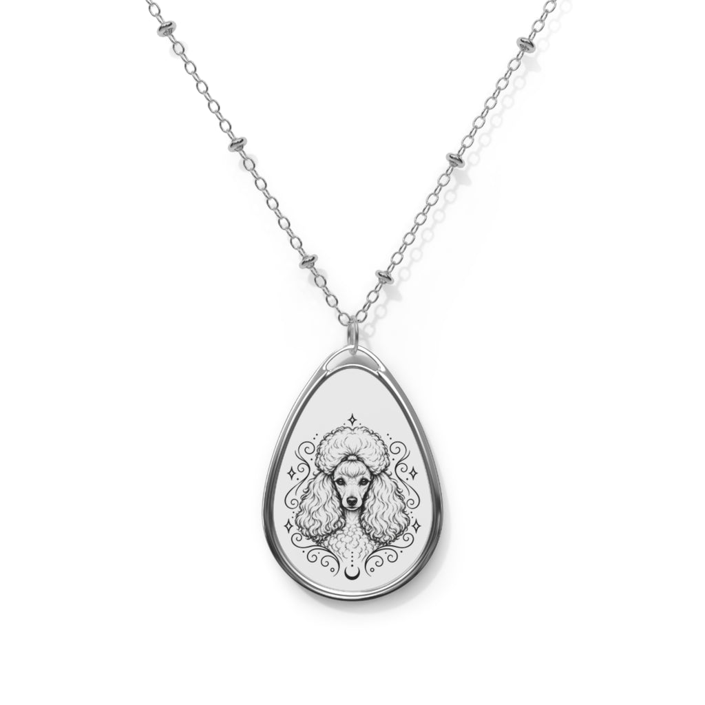 Mystical Toy Poodle Oval Necklace — Engraved Pet Memorial Pendant