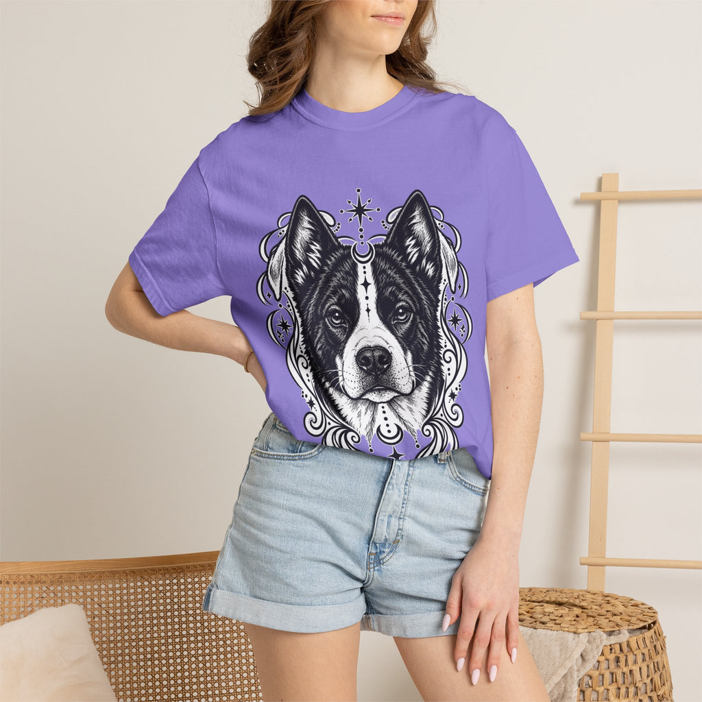 Mystical Karelian Bear Dog Line Art T-Shirt — Minimal Dog Portrait Tee