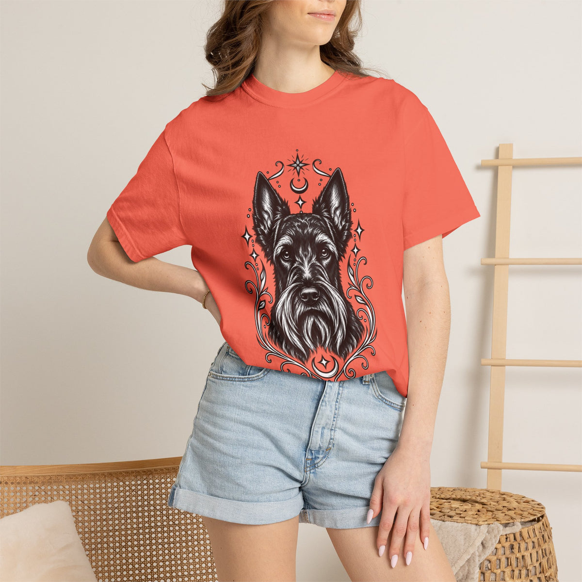 Mystical Scottish Terrier Line Art T-Shirt — Minimal Dog Portrait Tee