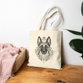 Mystical Belgian Malinois Line Art Canvas Tote — Dog Portrait Cotton Shopper