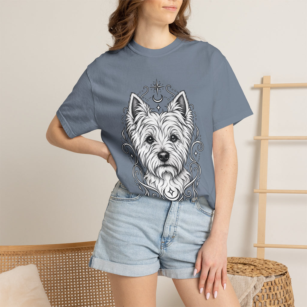Mystical West Highland Terrier Line Art T-Shirt — Minimal Dog Portrait Tee