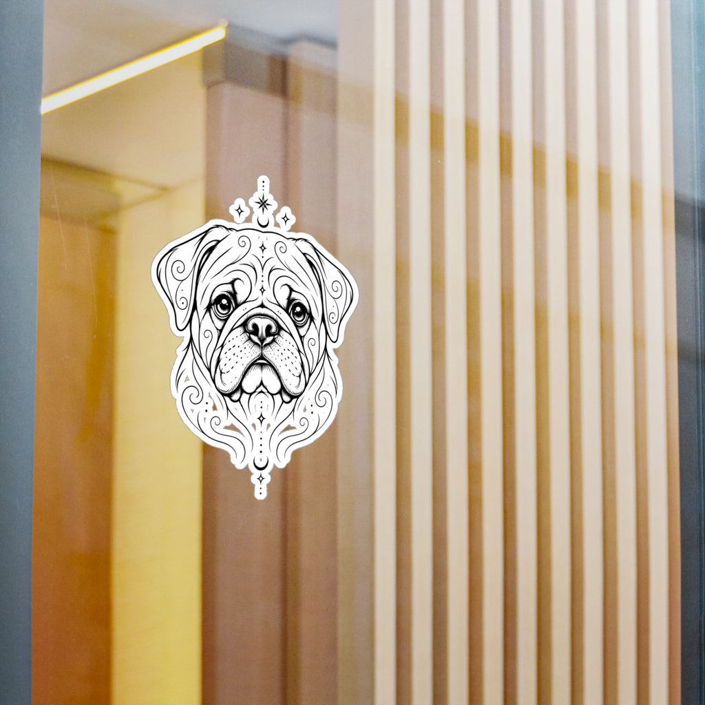 Mystical Pug Line Art Kiss-Cut Vinyl Sticker — Decorative Dog Portrait Decal