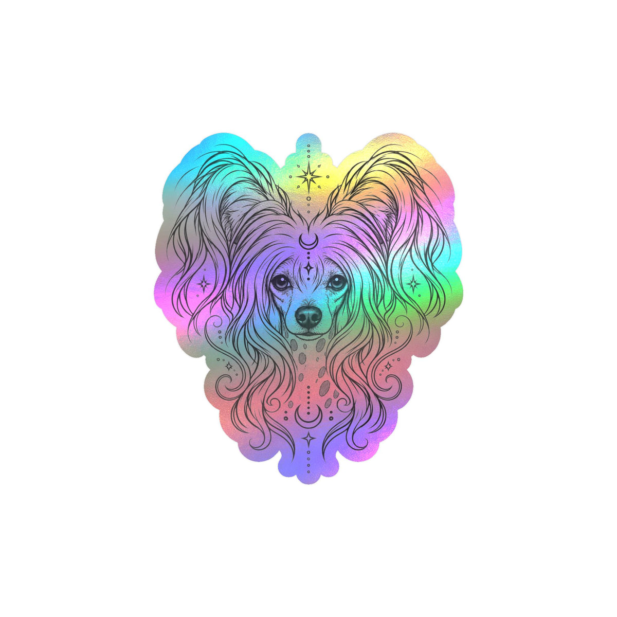 Mystical Chinese Crested Line Art Kiss-Cut Vinyl Sticker — Decorative Dog Portrait Decal