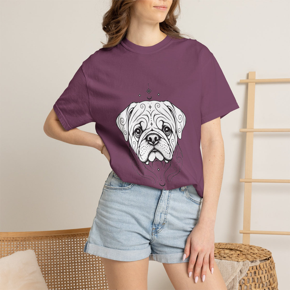 Mystical Pug Line Art T-Shirt — Minimal Dog Portrait Tee