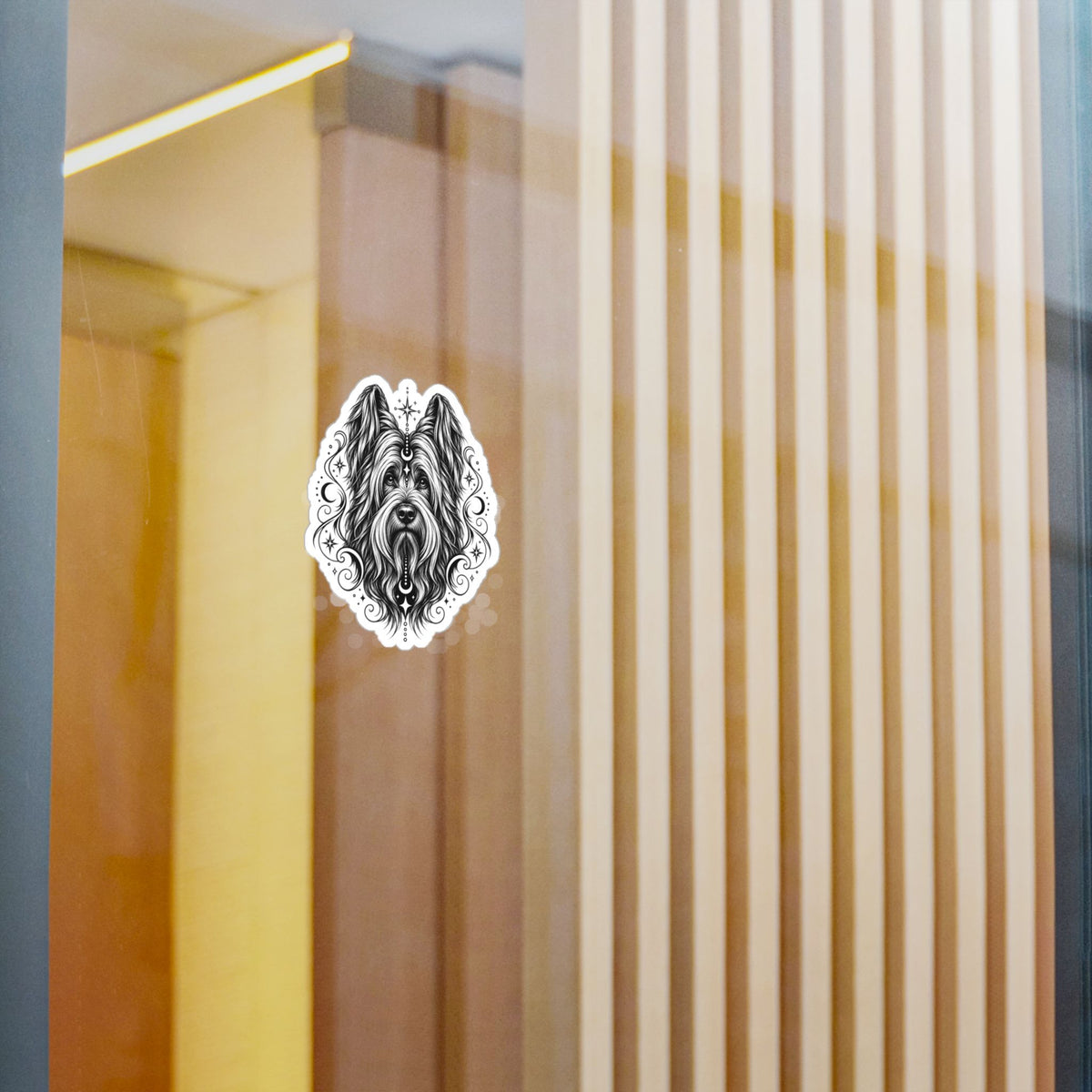Mystical Briard Line Art Kiss-Cut Vinyl Sticker — Decorative Dog Portrait Decal