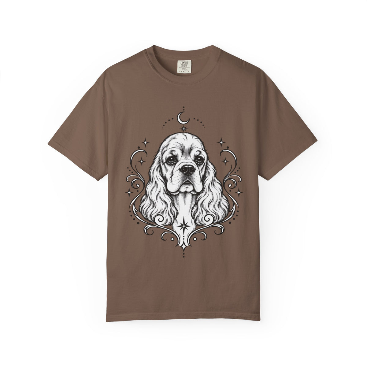 Mystical American Cocker Spaniel Line Art T-Shirt — Minimal Dog Portrait Tee