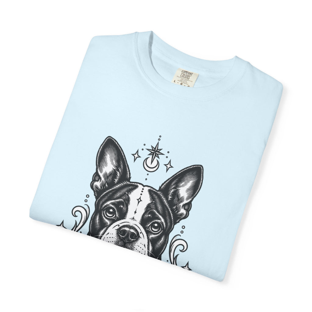 Mystical Boston Terrier Line Art T-Shirt — Minimal Dog Portrait Tee