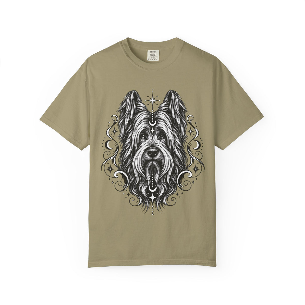 Mystical Briard Line Art T-Shirt — Minimal Dog Portrait Tee