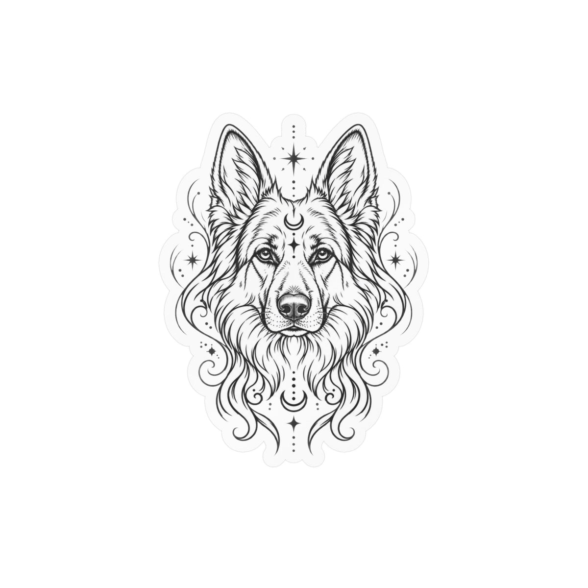Mystical White Swiss Shepherd Line Art Kiss-Cut Vinyl Sticker — Decorative Dog Portrait Decal