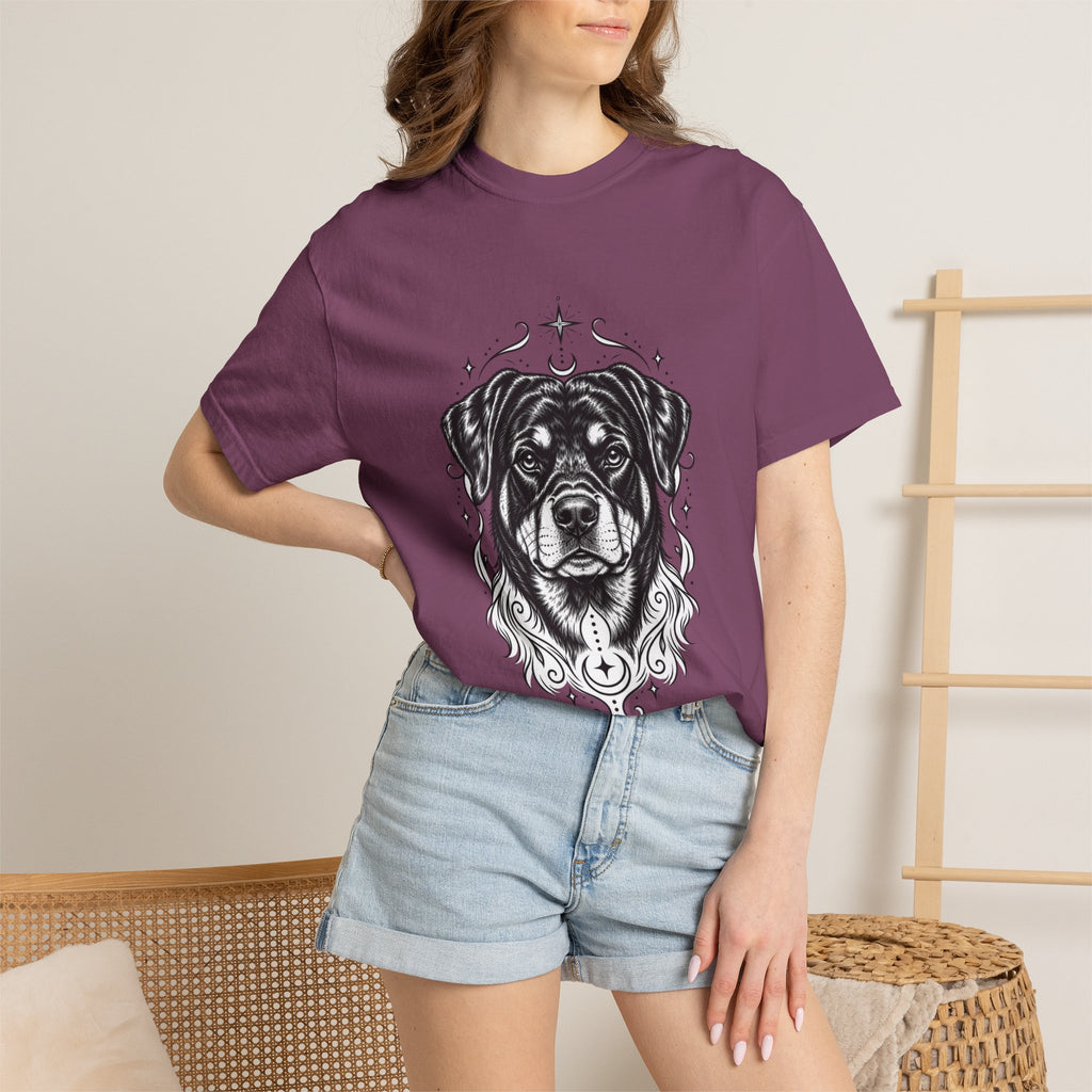 Mystical Rottweiler Line Art T-Shirt — Minimal Dog Portrait Tee
