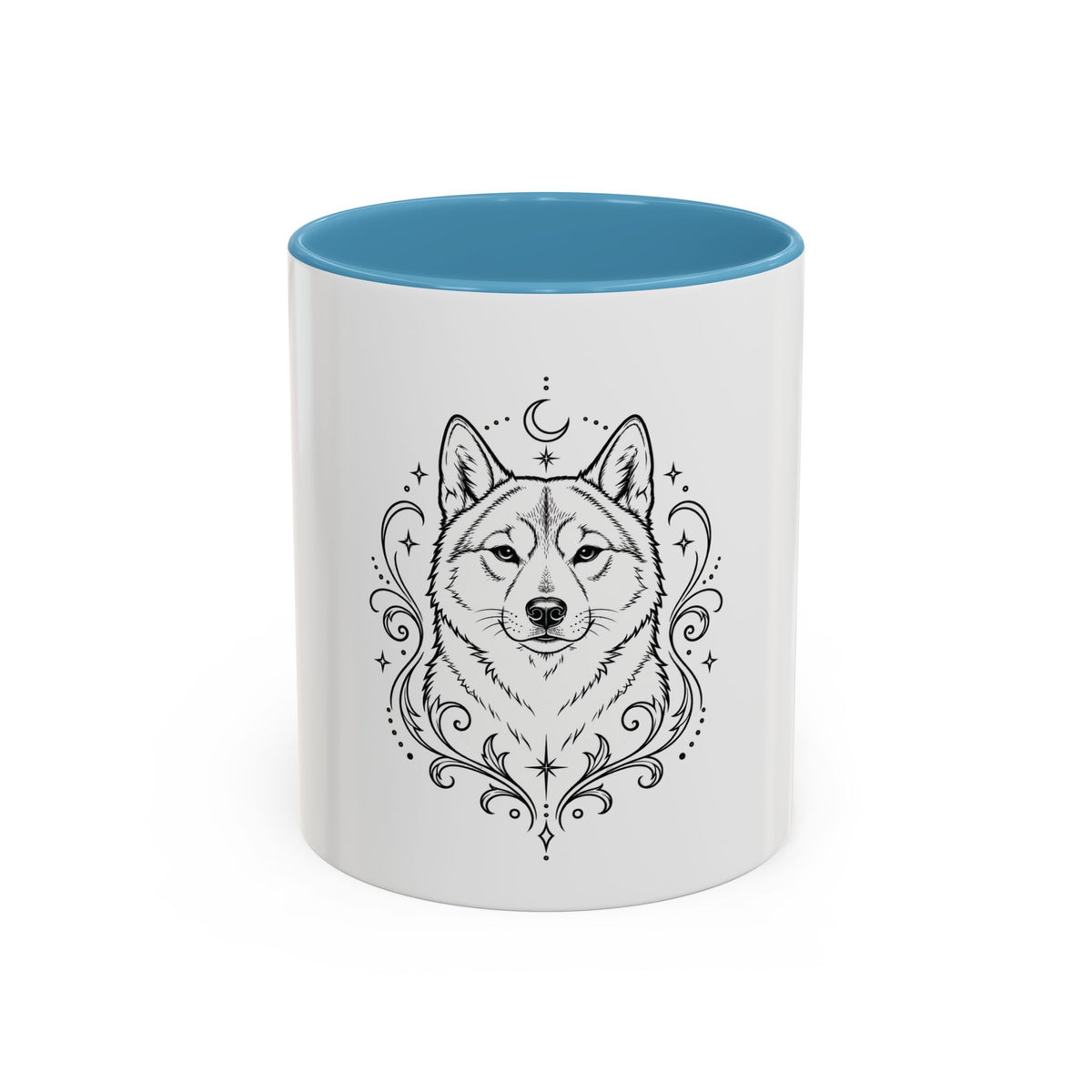 Mystical Shikoku Line Art Accent Coffee Mug – Mystical Dog Portrait 11/15oz