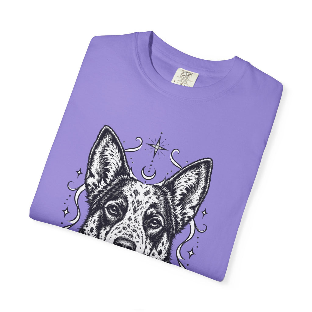 Mystical Australian Cattle Dog Line Art T-Shirt — Minimal Dog Portrait Tee