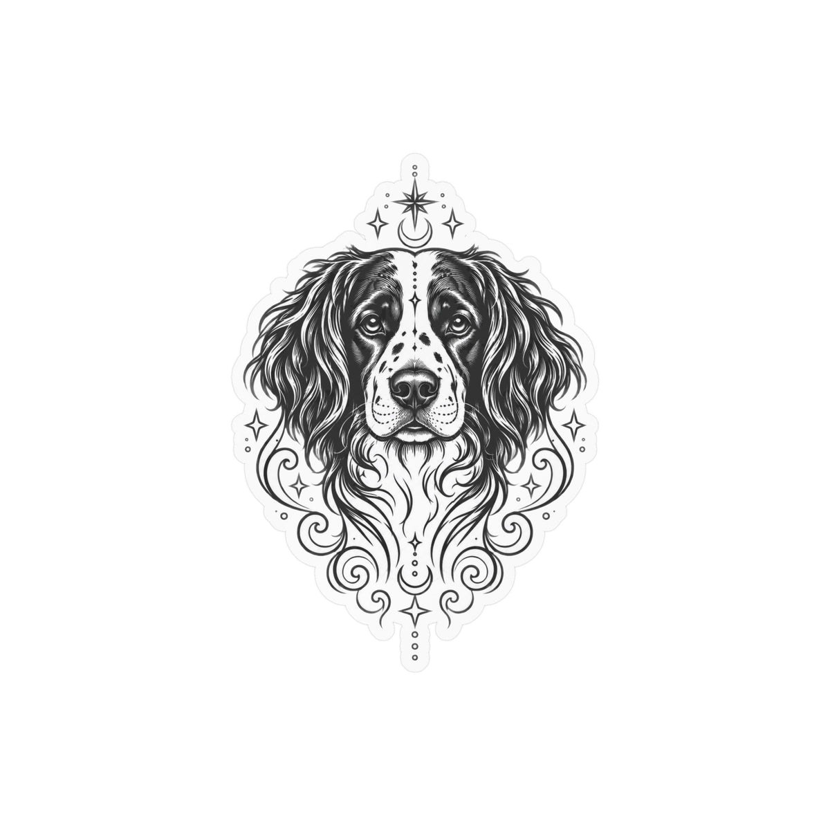 Mystical Stabyhoun Line Art Kiss-Cut Vinyl Sticker — Decorative Dog Portrait Decal