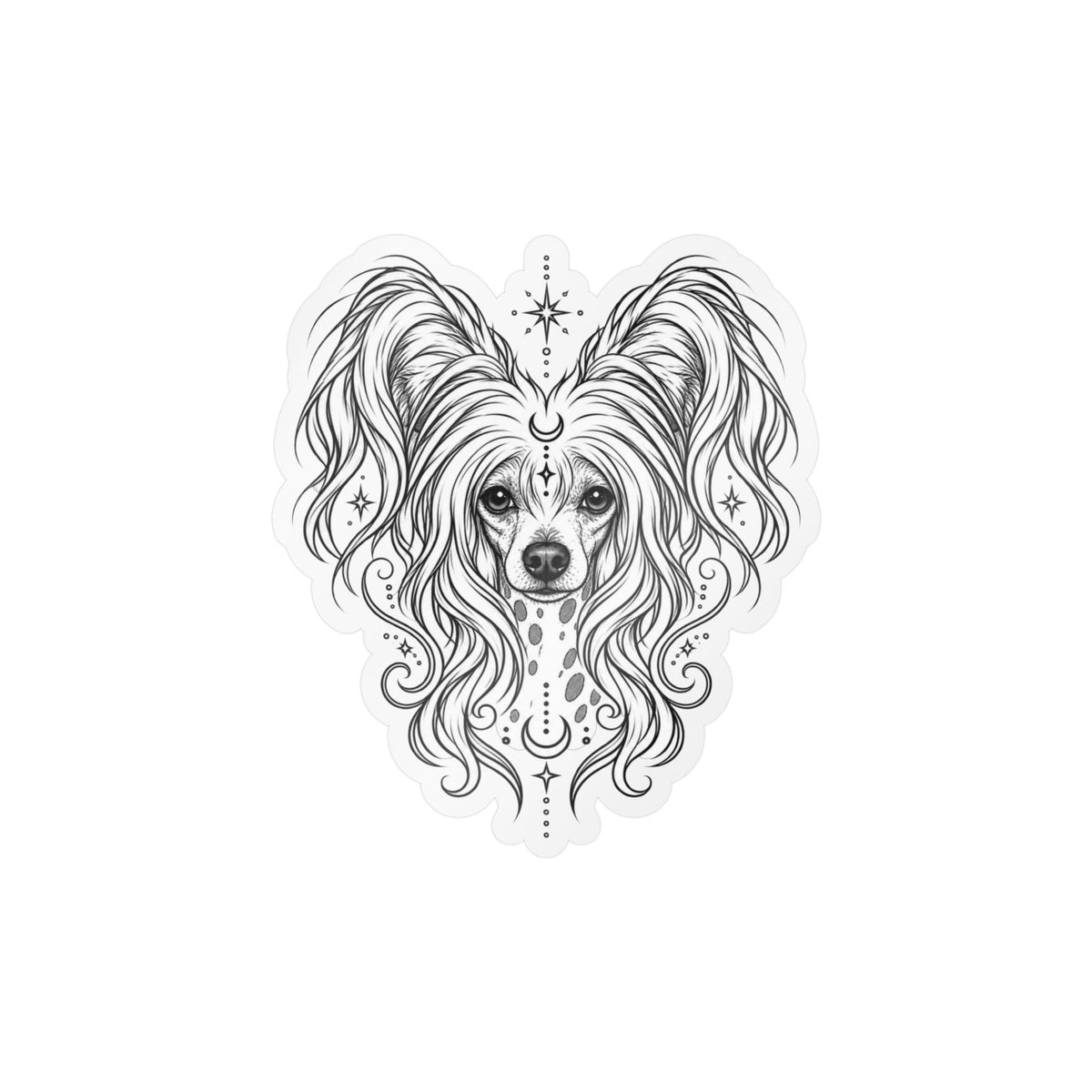 Mystical Chinese Crested Line Art Kiss-Cut Vinyl Sticker — Decorative Dog Portrait Decal