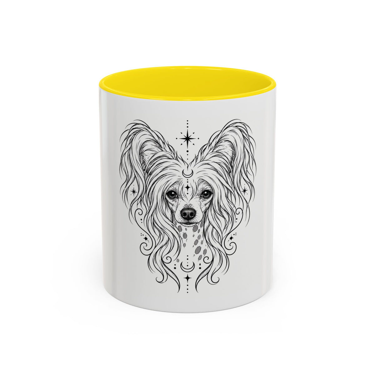 Mystical Chinese Crested Line Art Accent Coffee Mug – Mystical Dog Portrait 11/15oz