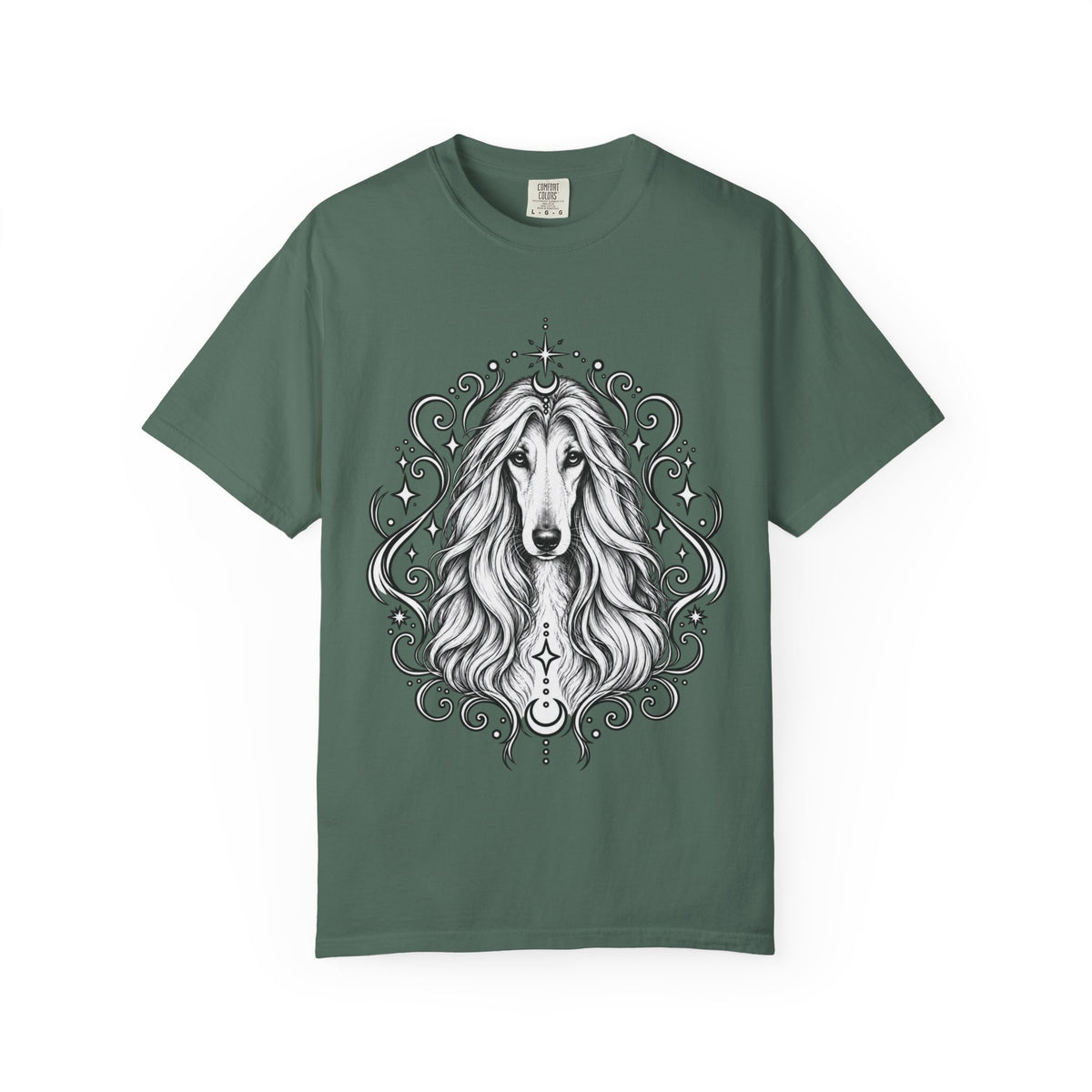 Mystical Afghan Hound Line Art T-Shirt — Minimal Dog Portrait Tee