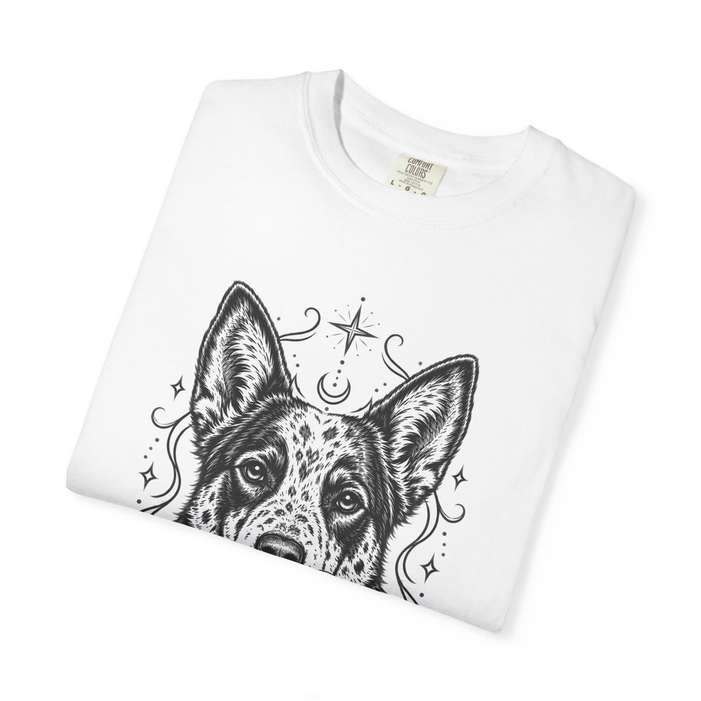 Mystical Australian Cattle Dog Line Art T-Shirt — Minimal Dog Portrait Tee
