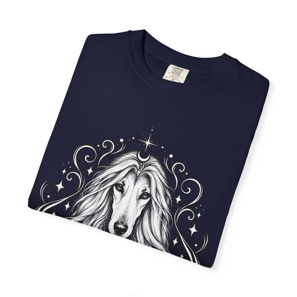 Mystical Afghan Hound Line Art T-Shirt — Minimal Dog Portrait Tee
