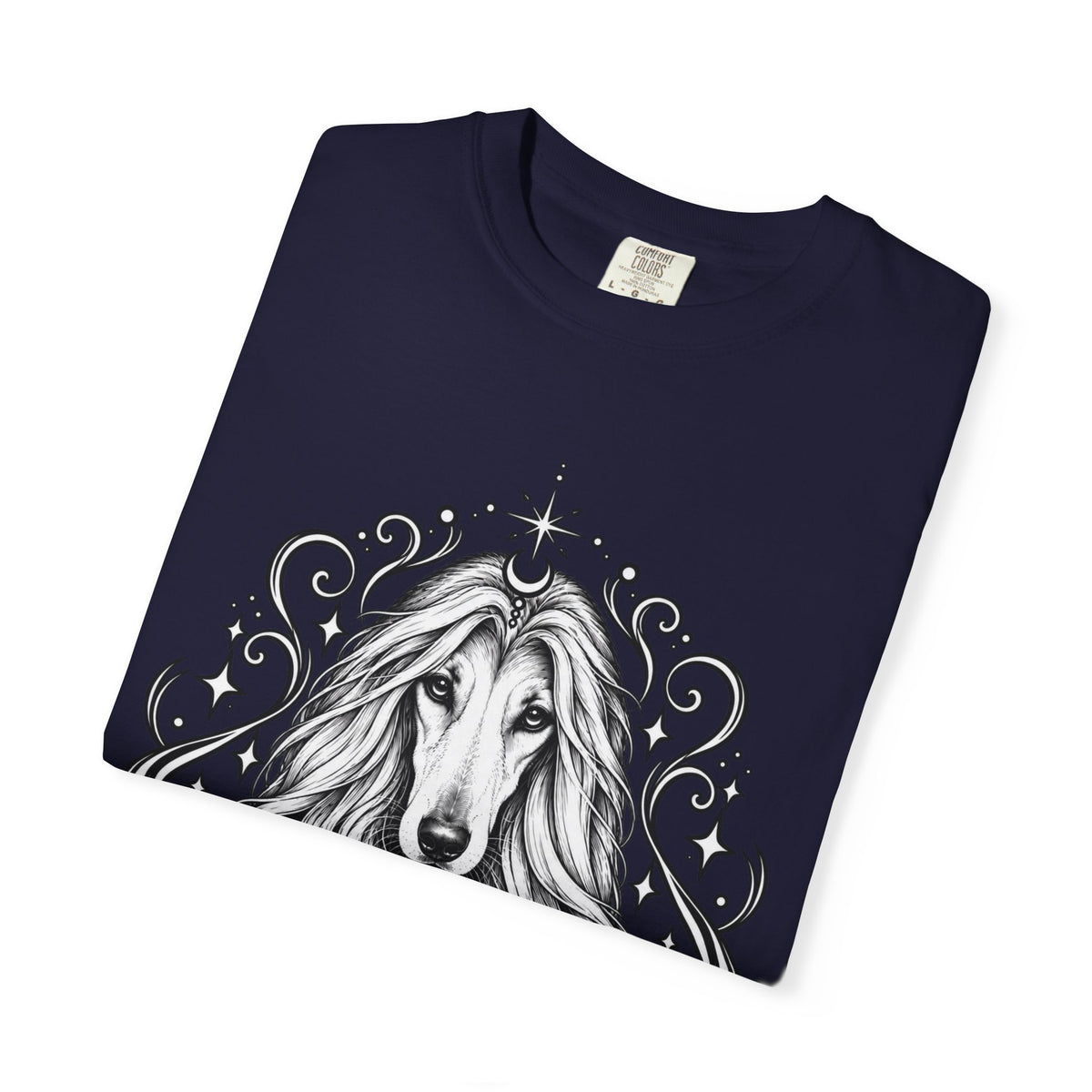 Mystical Afghan Hound Line Art T-Shirt — Minimal Dog Portrait Tee