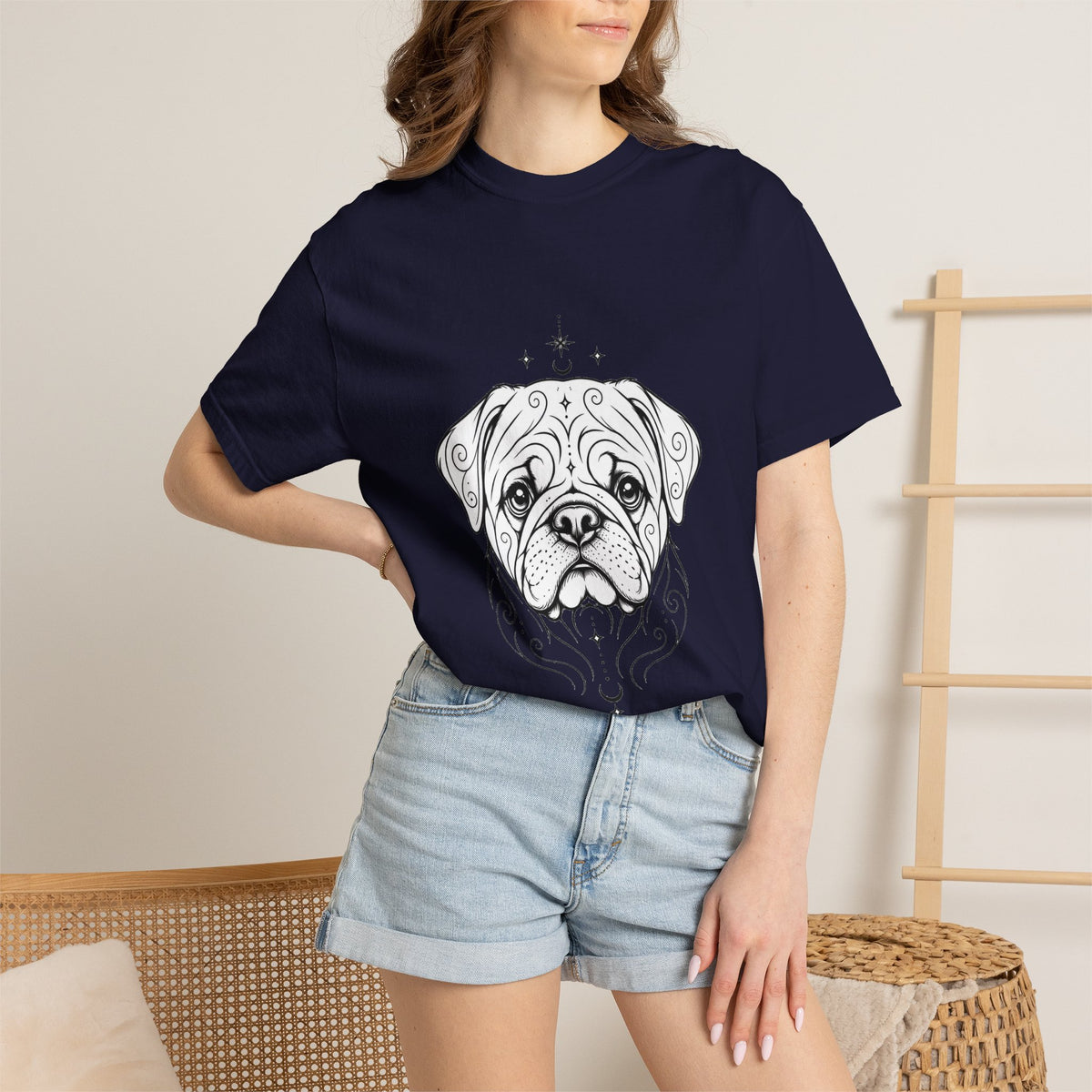 Mystical Pug Line Art T-Shirt — Minimal Dog Portrait Tee