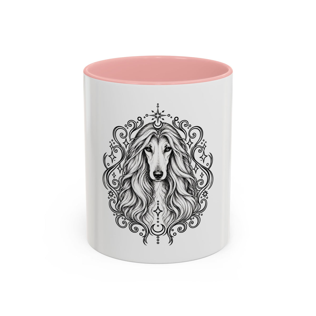 Mystical Afghan Hound Line Art Accent Coffee Mug – Mystical Dog Portrait 11/15oz