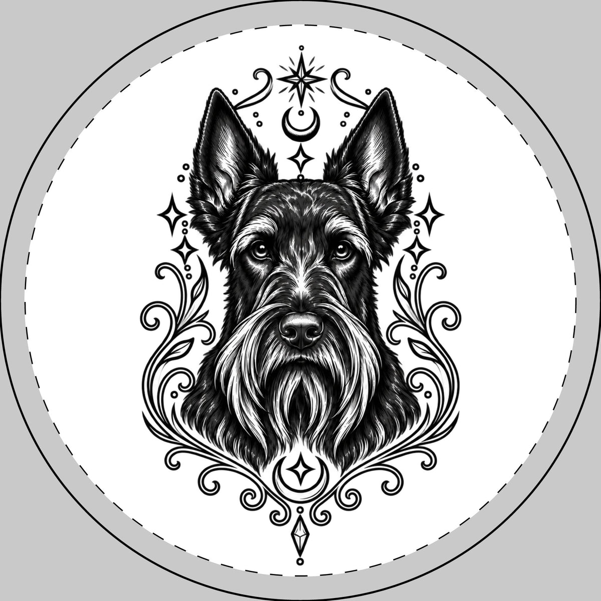 Mystical Scottish Terrier Round Car Magnet — Boho Dog Face Sticker