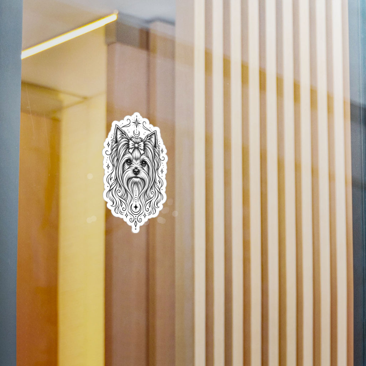 Mystical Yorkshire Terrier Line Art Kiss-Cut Vinyl Sticker — Decorative Dog Portrait Decal