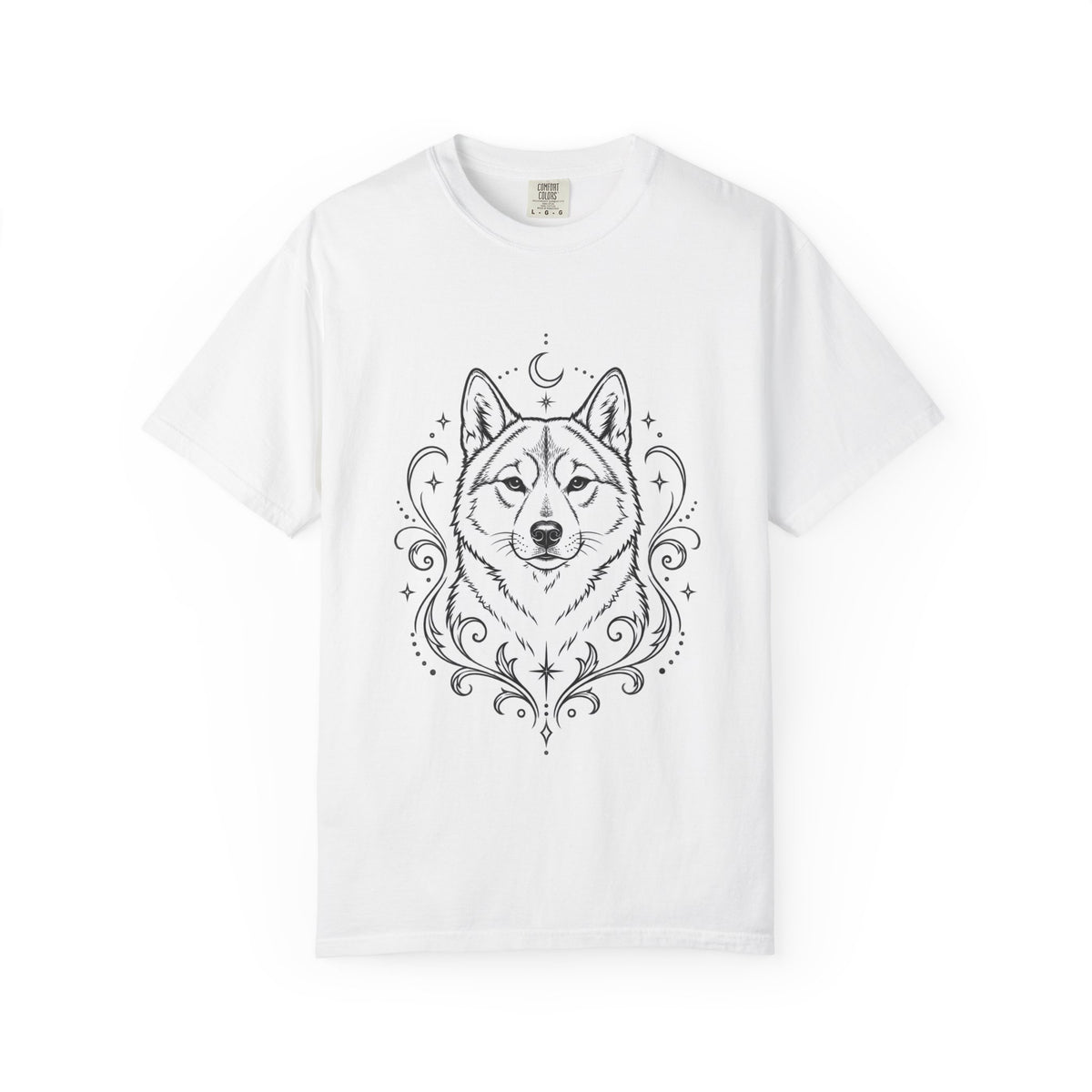 Mystical Shikoku Line Art T-Shirt — Minimal Dog Portrait Tee