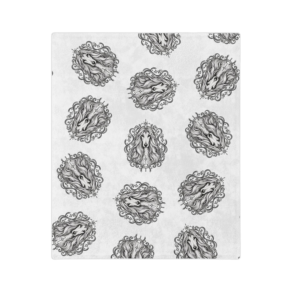 Mystical Afghan Hound Minimalist Velveteen Microfiber Blanket — Soft Neutral Pet Portrait Throw