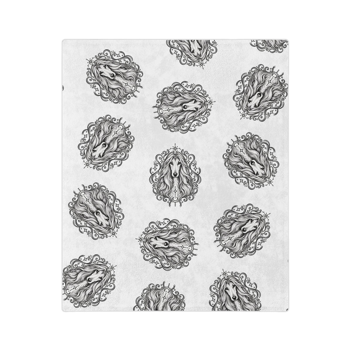 Mystical Afghan Hound Minimalist Velveteen Microfiber Blanket — Soft Neutral Pet Portrait Throw