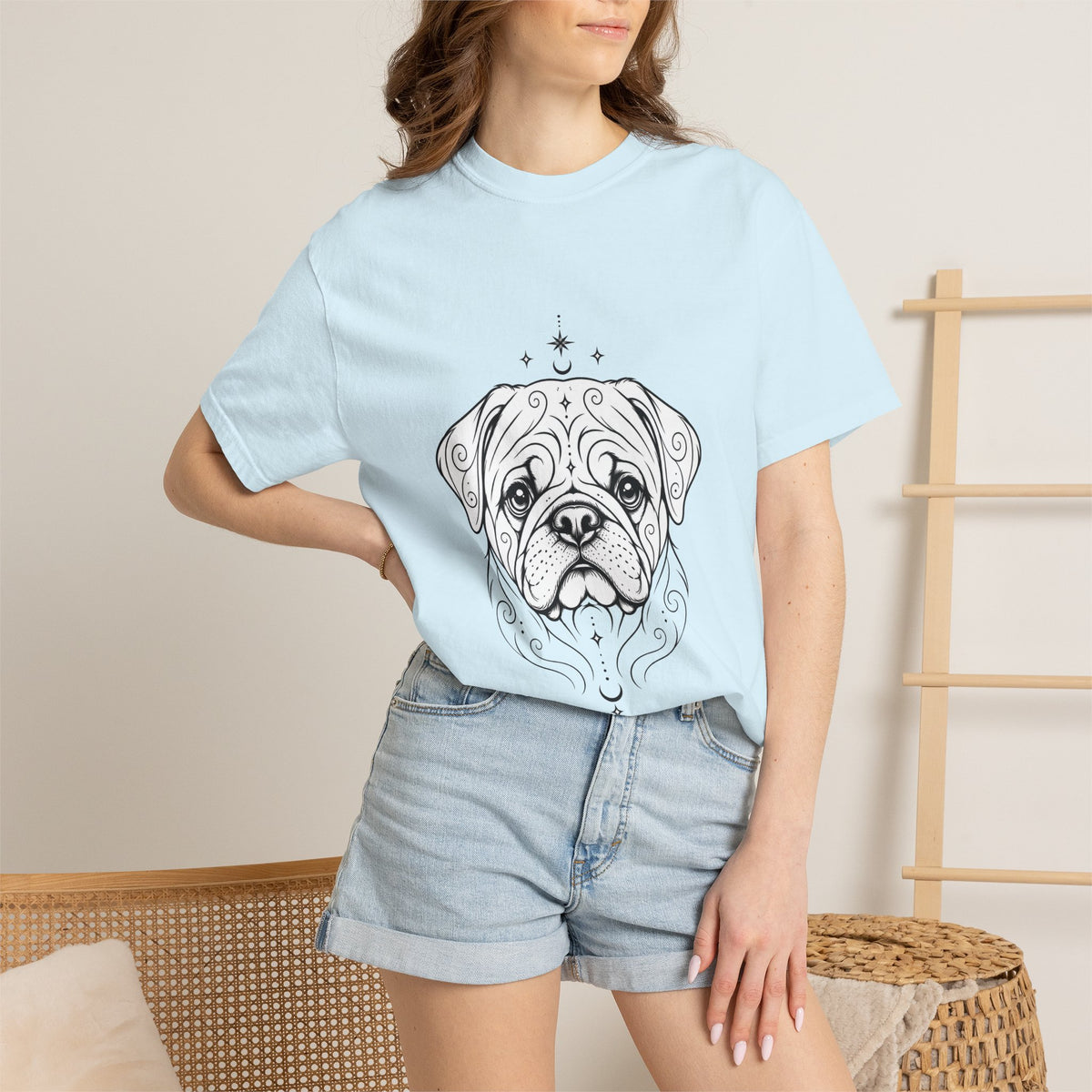 Mystical Pug Line Art T-Shirt — Minimal Dog Portrait Tee