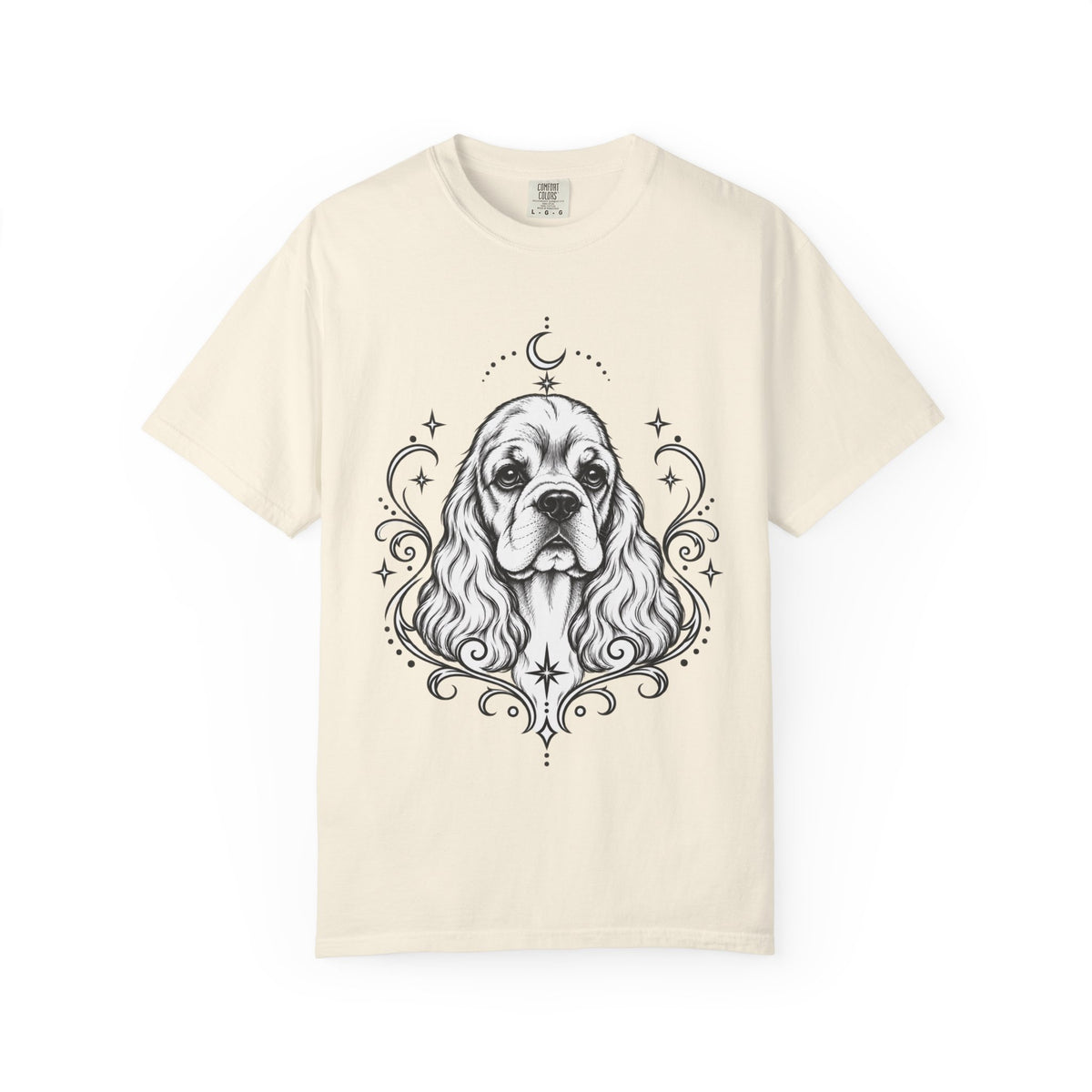 Mystical American Cocker Spaniel Line Art T-Shirt — Minimal Dog Portrait Tee