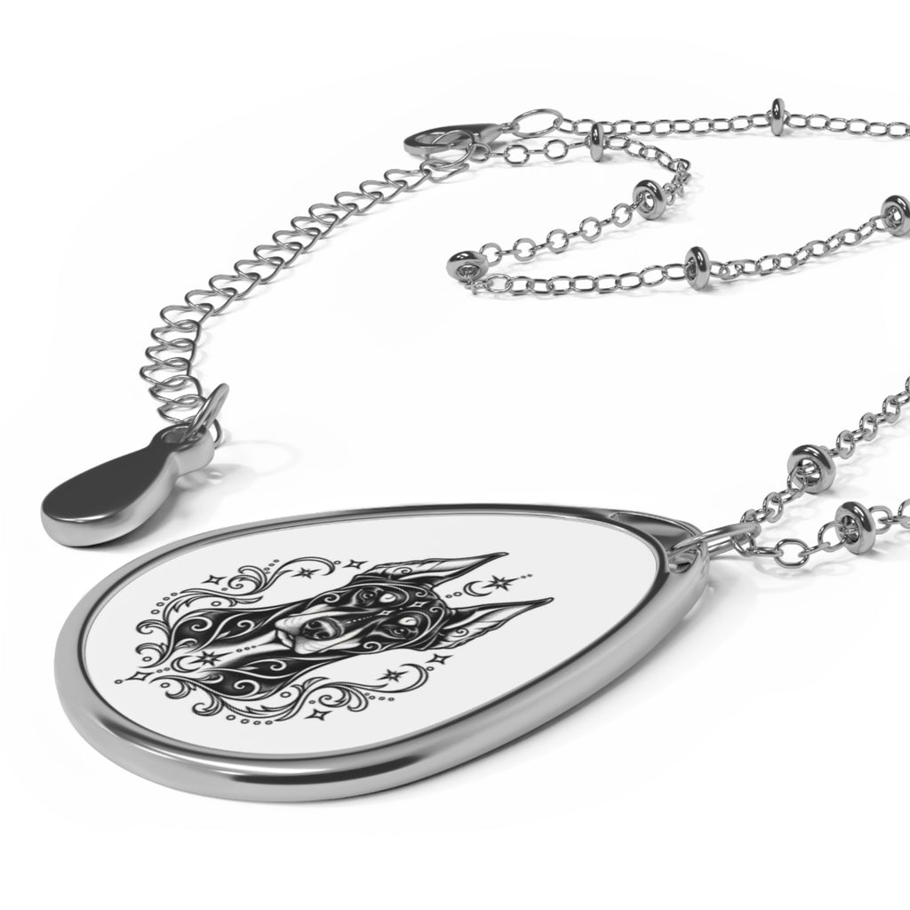 Mystical Doberman Pinscher Oval Necklace — Engraved Pet Memorial Pendant