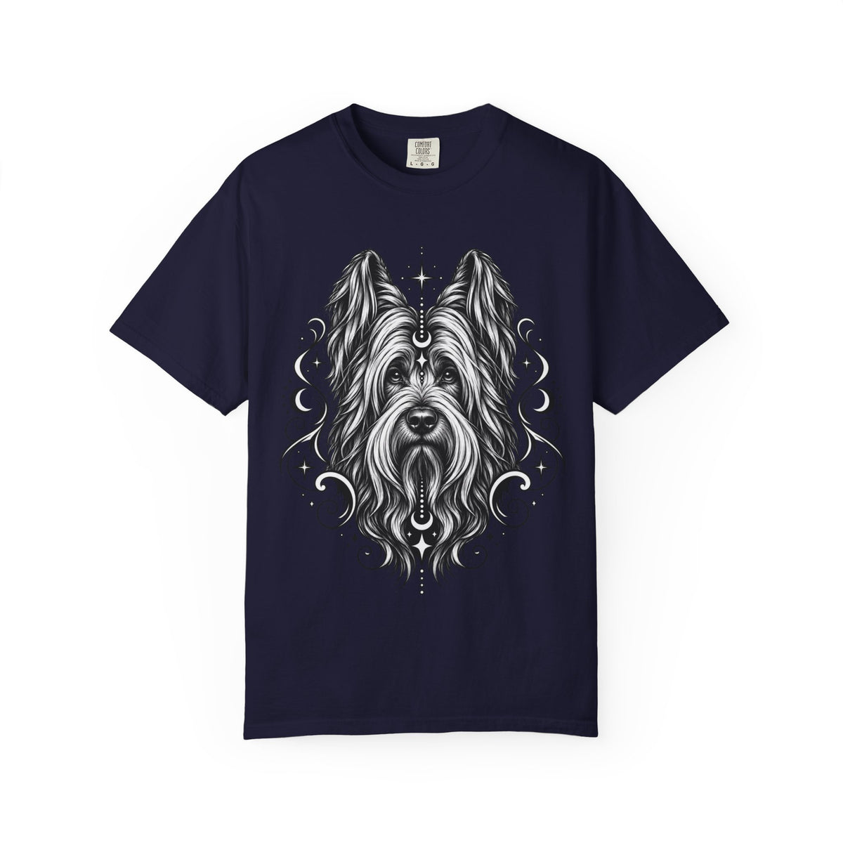 Mystical Briard Line Art T-Shirt — Minimal Dog Portrait Tee