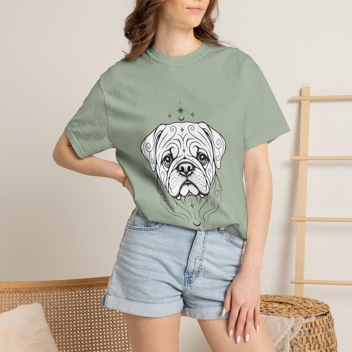 Mystical Pug Line Art T-Shirt — Minimal Dog Portrait Tee