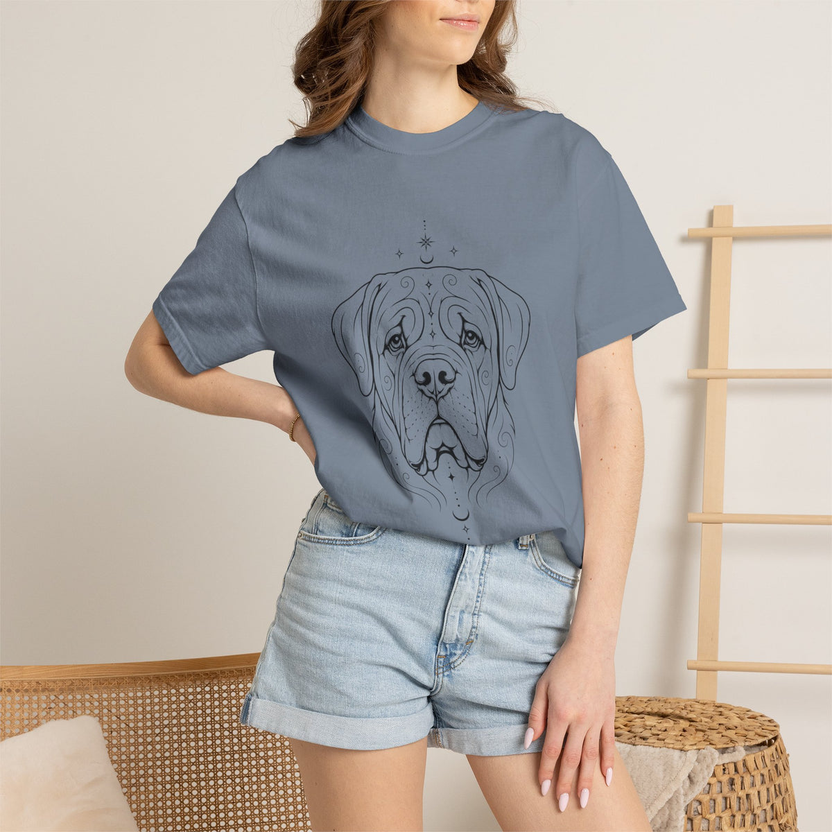 Mystical Mastiff Line Art T‑Shirt — Minimal Dog Portrait Tee