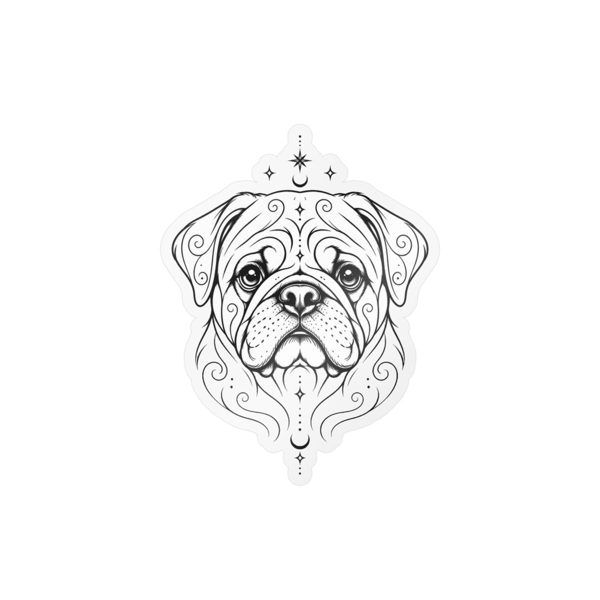 Mystical Pug Line Art Kiss-Cut Vinyl Sticker — Decorative Dog Portrait Decal