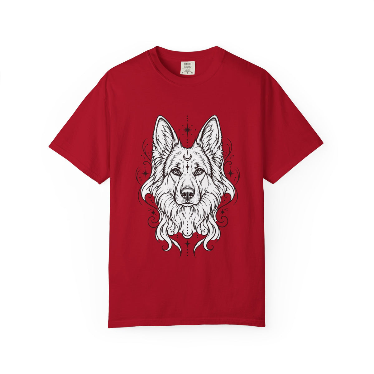 Mystical White Swiss Shepherd Line Art T-Shirt — Minimal Dog Portrait Tee