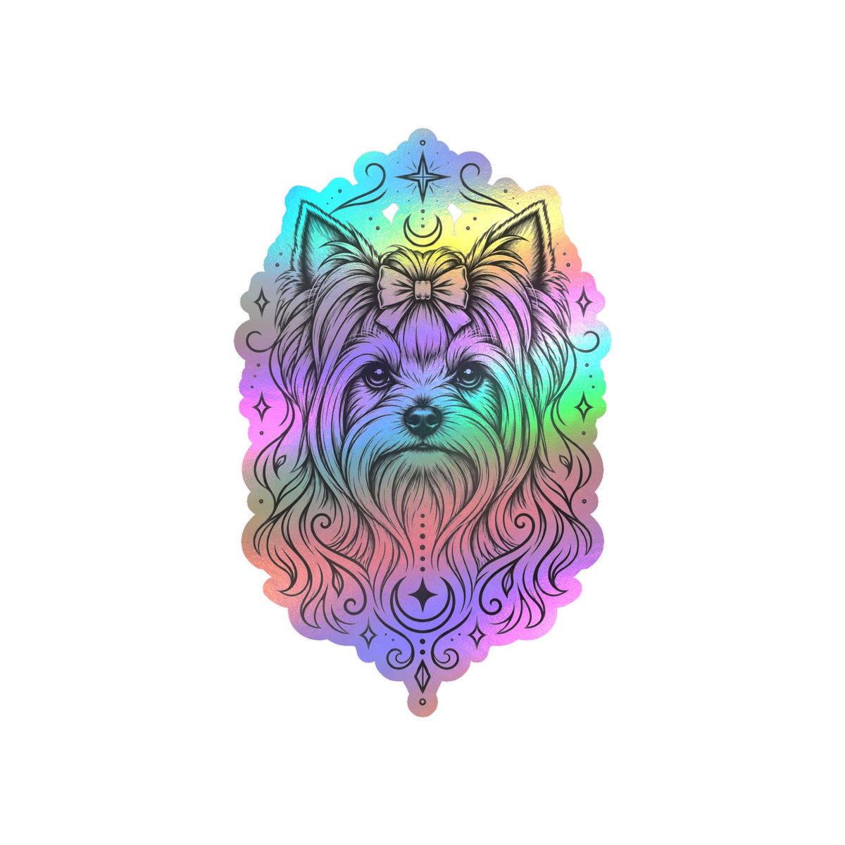 Mystical Yorkshire Terrier Line Art Kiss-Cut Vinyl Sticker — Decorative Dog Portrait Decal