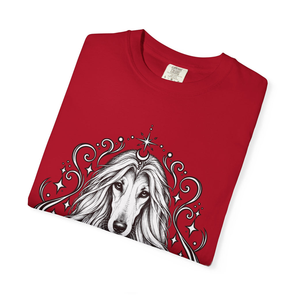Mystical Afghan Hound Line Art T-Shirt — Minimal Dog Portrait Tee